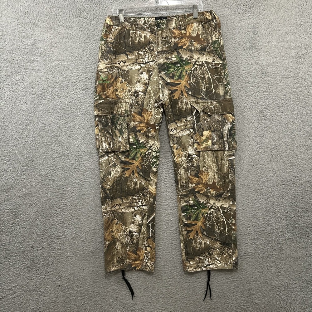 Realtree Pants Men Medium Brown Green Camo Cargo Straight Hunting Hiking Outdoor